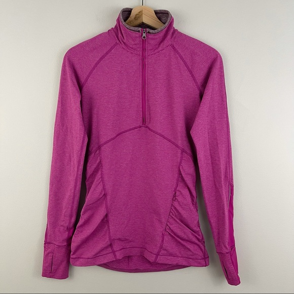 LULULEMON Tonka Stripe Heathered Raspberry Pink Kriss Cross 1/2 Zip Jacket - Picture 3 of 13